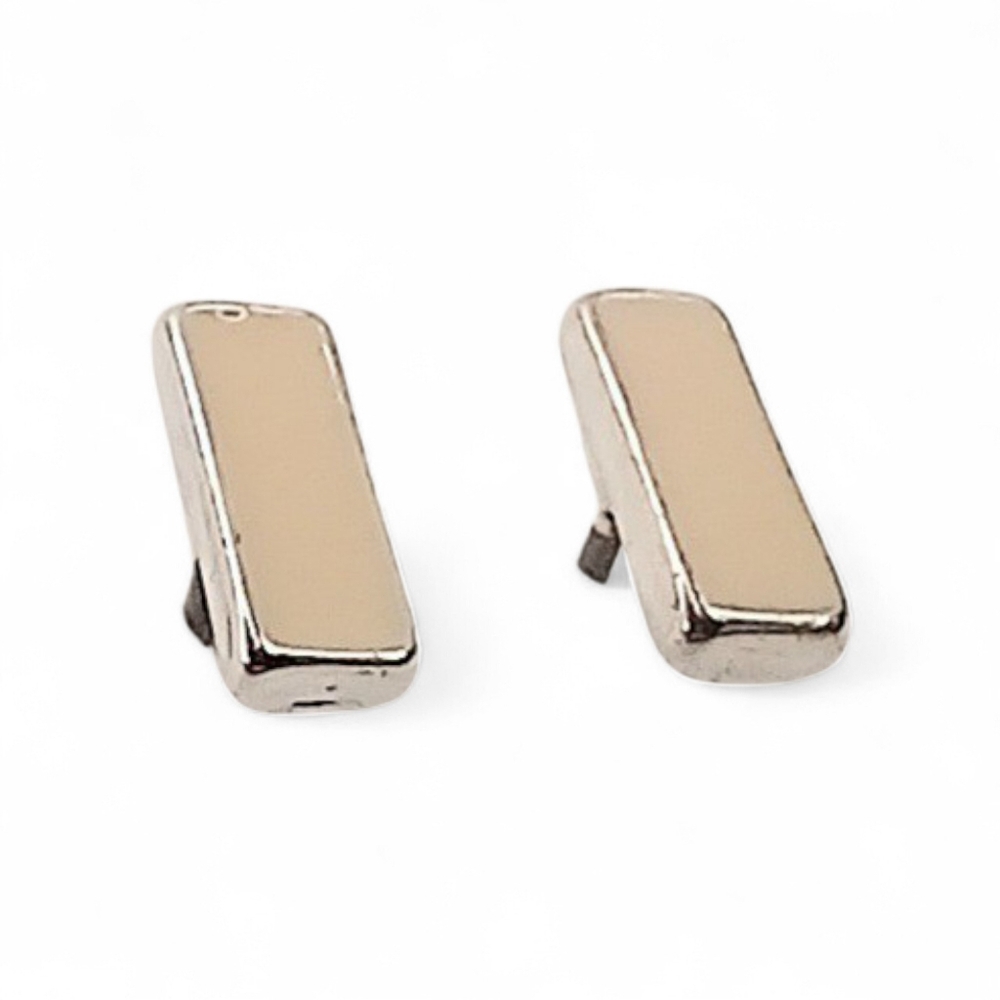 Earrings Tiny Cream Enamel Silver Posts Studs Vintage Classic Subtle Style